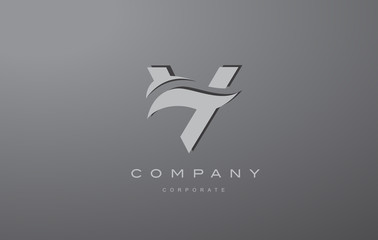 Alphabet letter V silver grey logo icon design