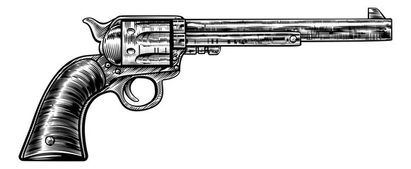 Pistol Gun Vintage Retro Woodcut Style - obrazy, fototapety, plakaty