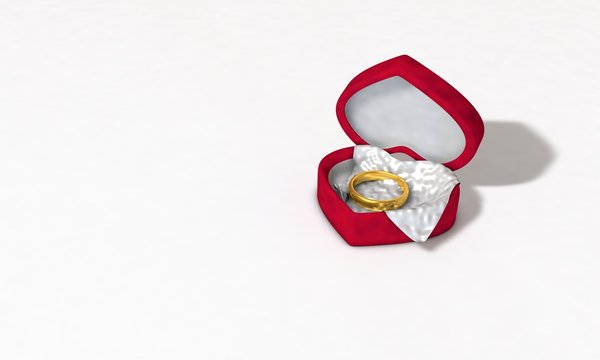 Heart-shaped rings box 3d illustration