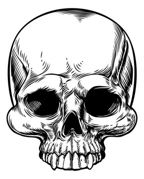 Skull Vintage Retro Woodcut Etched Engraved Style