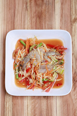 SOM TUM,Thai foods or papaya salad in spicy taste and is popular