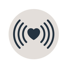 Icono plano corazon con simbolo wifi horizontal en circulo gris