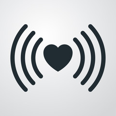 Icono plano corazon con simbolo wifi horizontal en fondo degradado