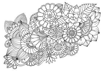 Fototapeta premium Black and white flower pattern for coloring.