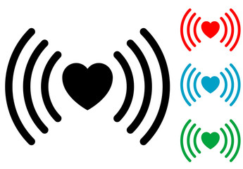 Icono plano corazon con simbolo wifi horizontal varios colores