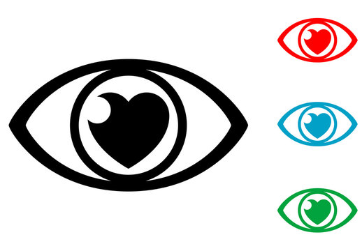 Icono plano ojo con corazon varios colores