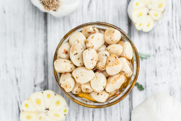 Marinated Garlic (selective focus, close-up shot)