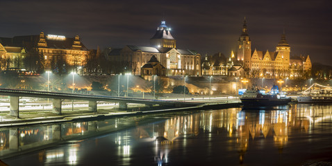 Fototapeta na wymiar Night panorama of Old Town in Szczecin (Stettin) City,Poland