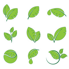 Green leaves leaf symbol vector icon set