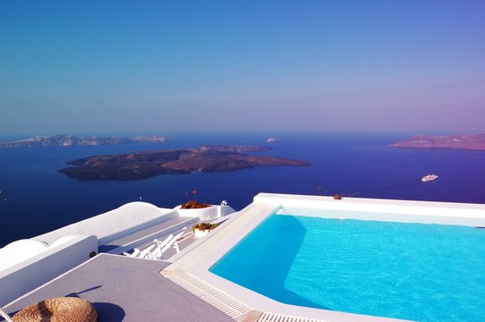  Pool at the hotel on Santorini/Filmed during the tour of the Mediterranean world