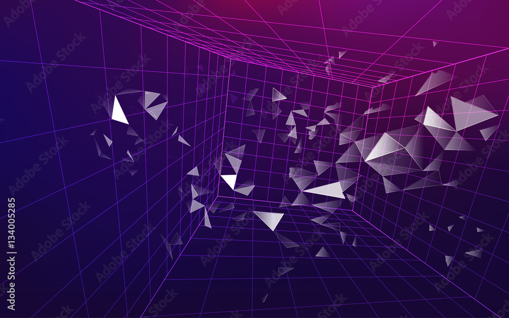 Poster 3d wirframe grid in dimension, futuristic backdrop, abstract technology background