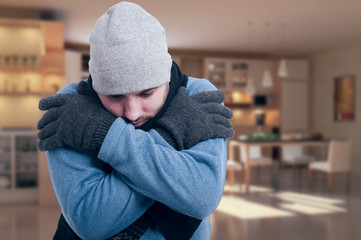 Sad man with medical problem shivering
