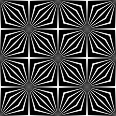 Abstract vector seamless op art pattern. Monochrome graphic black and white ornament. Striped optical illusion repeating texture.