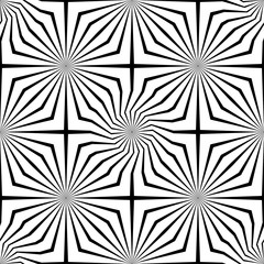 Abstract vector seamless op art pattern. Monochrome graphic black and white ornament. Striped optical illusion repeating texture.
