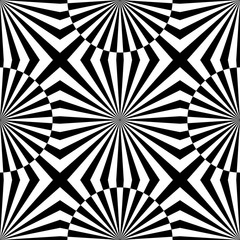 Abstract vector seamless op art pattern. Monochrome graphic black and white ornament. Striped optical illusion repeating texture. - 134006238