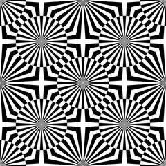 Abstract vector seamless op art pattern. Monochrome graphic black and white ornament. Striped optical illusion repeating texture. - 134006245