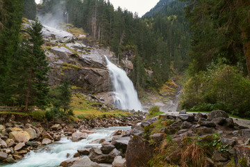 Beautiful Krimml  waterfall and mountain stream on Tauern Nation