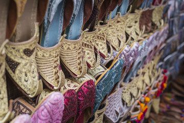 Shoes in arabian style, market of Dubai