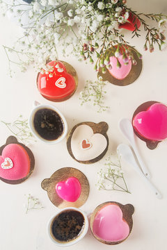 Delightful, luxury mousse cake in the form heart. Valentine's Da