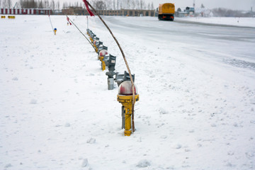 Runway end lights of the winter airport