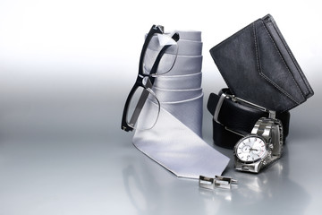 Sexy and fashionable set, silver accessories for business man.