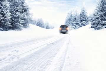 winter car and snow road 