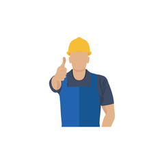Builder with a gesture of approval. Thumbs up. Vector illustrati