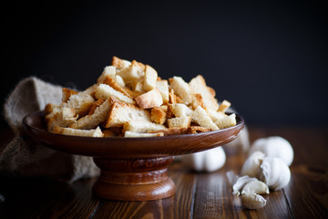 fried croutons of homemade bread