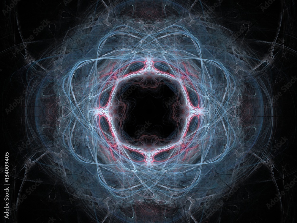 Poster 3d rendering with blue abstract fractal pattern