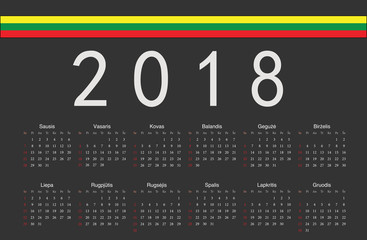 Lithuanian black 2018 year vector calendar