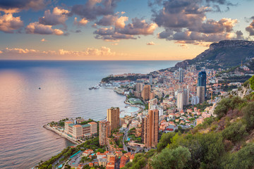 Monaco. Cityscape image of Monte Carlo, Monaco during summer sunset. - obrazy, fototapety, plakaty