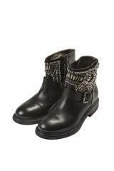 Woman black leather boots.clipping path