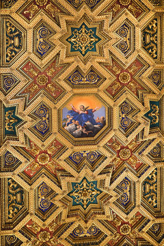 fragment of ceiling in Basilica of Santa Maria in Trastevere in the Trastevere district of Rome