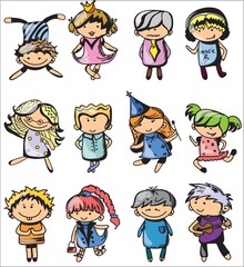 Set of cute vector children. Happy kids for greeting cards and education banners