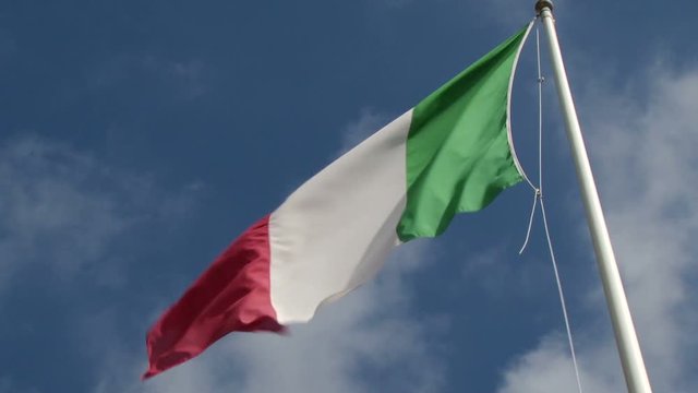 Italian flag flying on the Promenade of Santa Margherita on the Italian Riviera