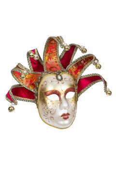 Red-gold Venetian mask isolated on white with clipping path.