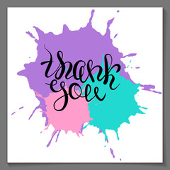 Vector thank you lettering on purple pink paint drop