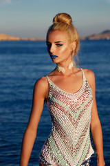 beautiful slim model, sea side
