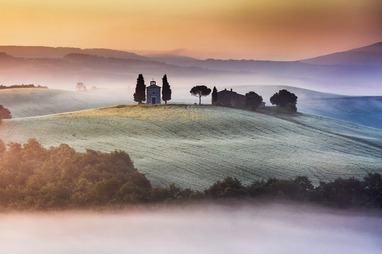 Tuscany church on the hill