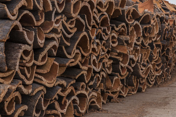 raw cork planks stacking