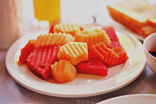 Watermelon and cantaloupe for breakfast and other meals for good health. 