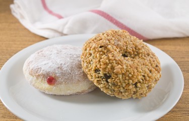 Strawberry Jam Filled Donut and Peanuts Chocolate Donut