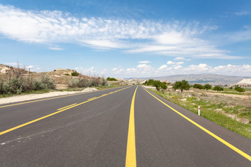 Road in summer mountains valley Cappadocia Turkey