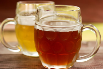 light and dark beer on the table