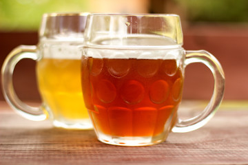 light and dark beer on the table