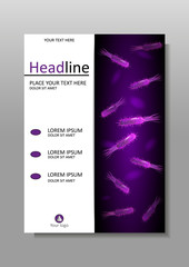 Cover design with flagellum bacteria in purple luminescence. Vector