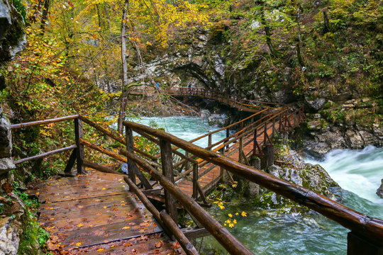 Vintgar gorge and wooden path near Bled