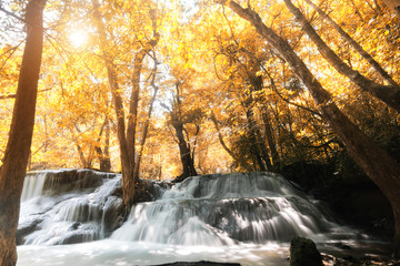 Huay MaeKamin Waterfall is beautiful waterfall in autumn forest,