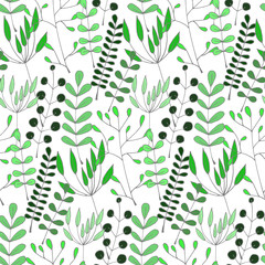 Fototapeta na wymiar Seamless background with hand-drawn herbs of different colors. Pattern.