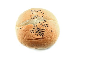 Bread sprinkle black  sesame on  white background